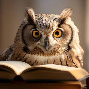 wisdom imagery with owl behind book